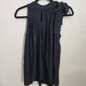 5\48 Top Womens Size S Black Pleated Silk Keyhole Tie Neck Whimsigoth Boho Saks